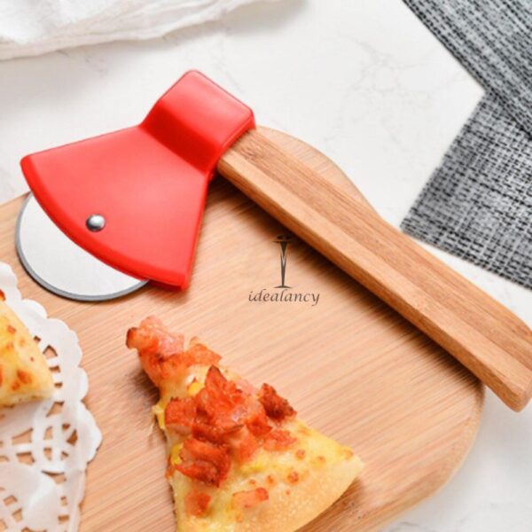 Bamboo Handle Pizza Rolling Cutter Steel - Image 3
