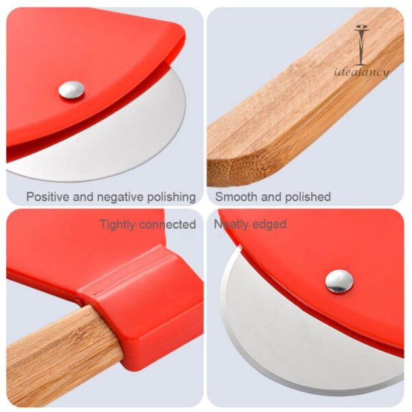 Bamboo Handle Pizza Rolling Cutter Steel - Image 2