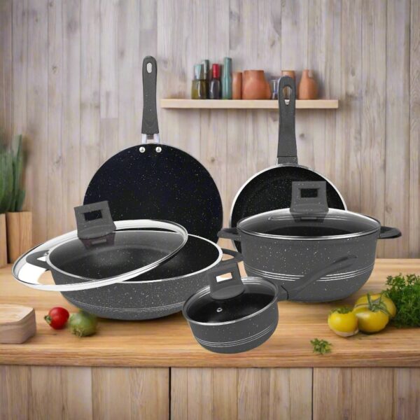 Majestic Chef Marble Coating DIE CAST NONSTICK COOKWARE SET-(08PCS) - Gray
