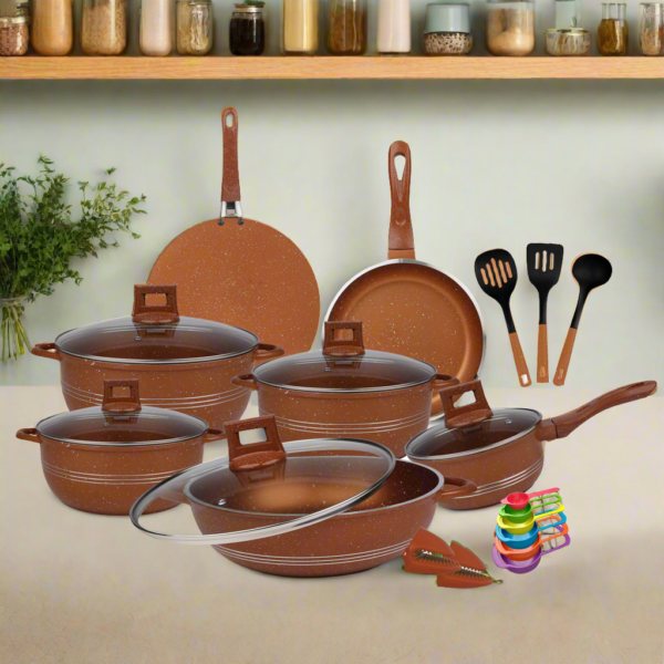 Majestic Chef Marble Coating DIE CAST NONSTICK COOKWARE SET-(23PCS) - Copper - Image 2