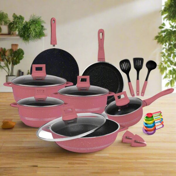 Majestic Chef Marble Coating DIE CAST NONSTICK COOKWARE SET-(23PCS) - Pink