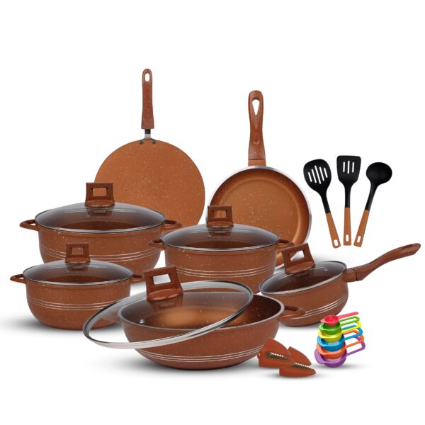 Majestic Chef Marble Coating DIE CAST NONSTICK COOKWARE SET-(23PCS) - Copper